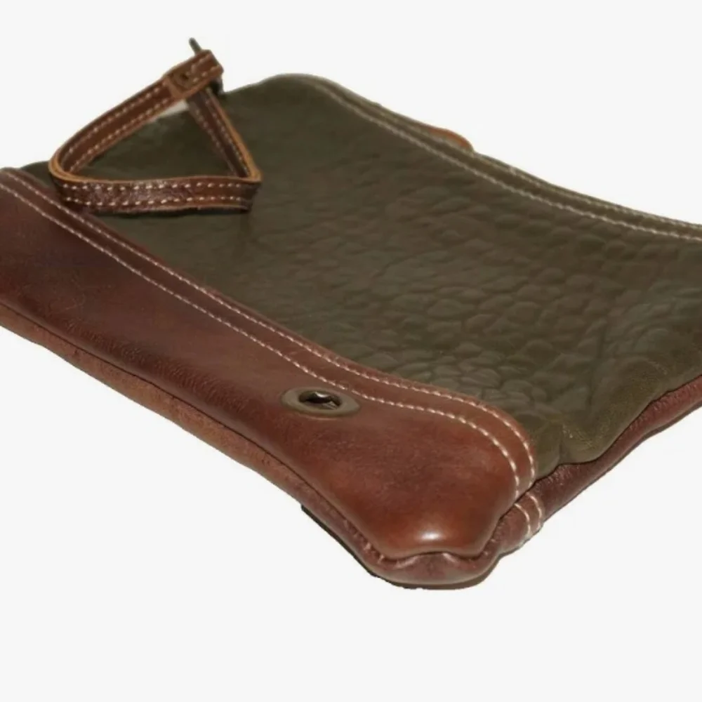 Myra Bag Leather Wristlet Clutch - Olive Green and Brown